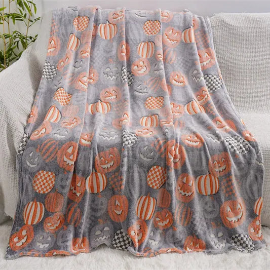 Cartoon-patterned flannel blanket draped over a child's air conditioning unit.