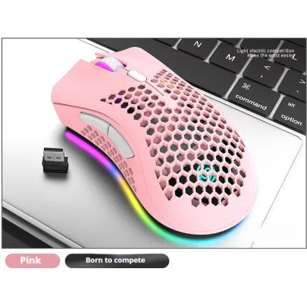 Hollow out design wireless mouse with luminous charging feature in black, cyan, or white.