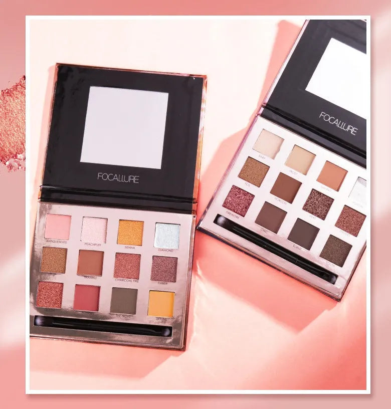 Focallure Shining Eyeshadow 12 Colors Palette with twelve powder eye shadow shades in a compact case
