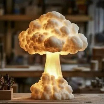 Modern atomic bomb mushroom cloud shaped table lamp with USB cable.