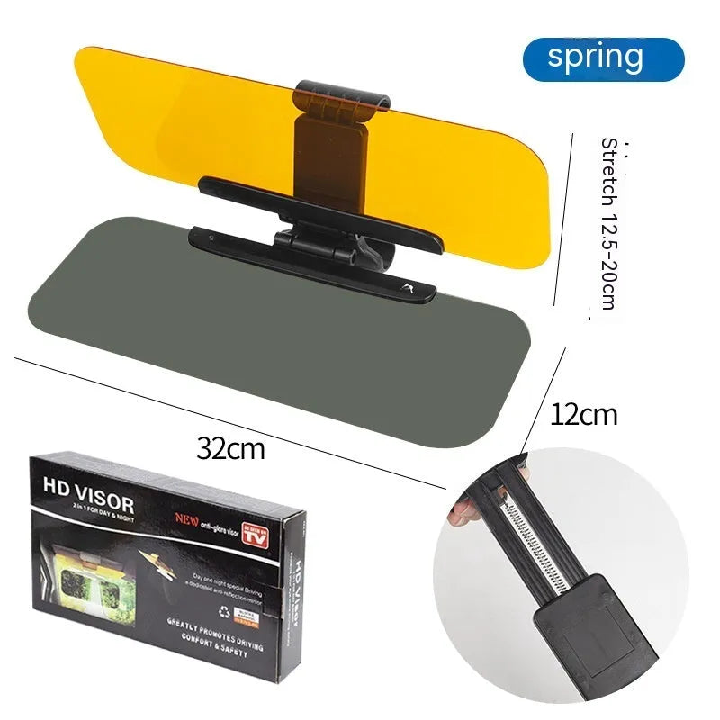 Telescopic anti-glare car sun visor with acrylic lenses mounted on a vehicle sun visor