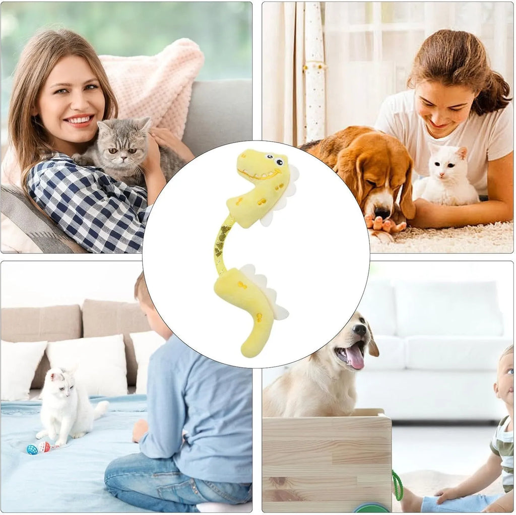 Set of four cat chew toys including plush mouse, fish, bunny and catnip rope toys for teeth cleaning
