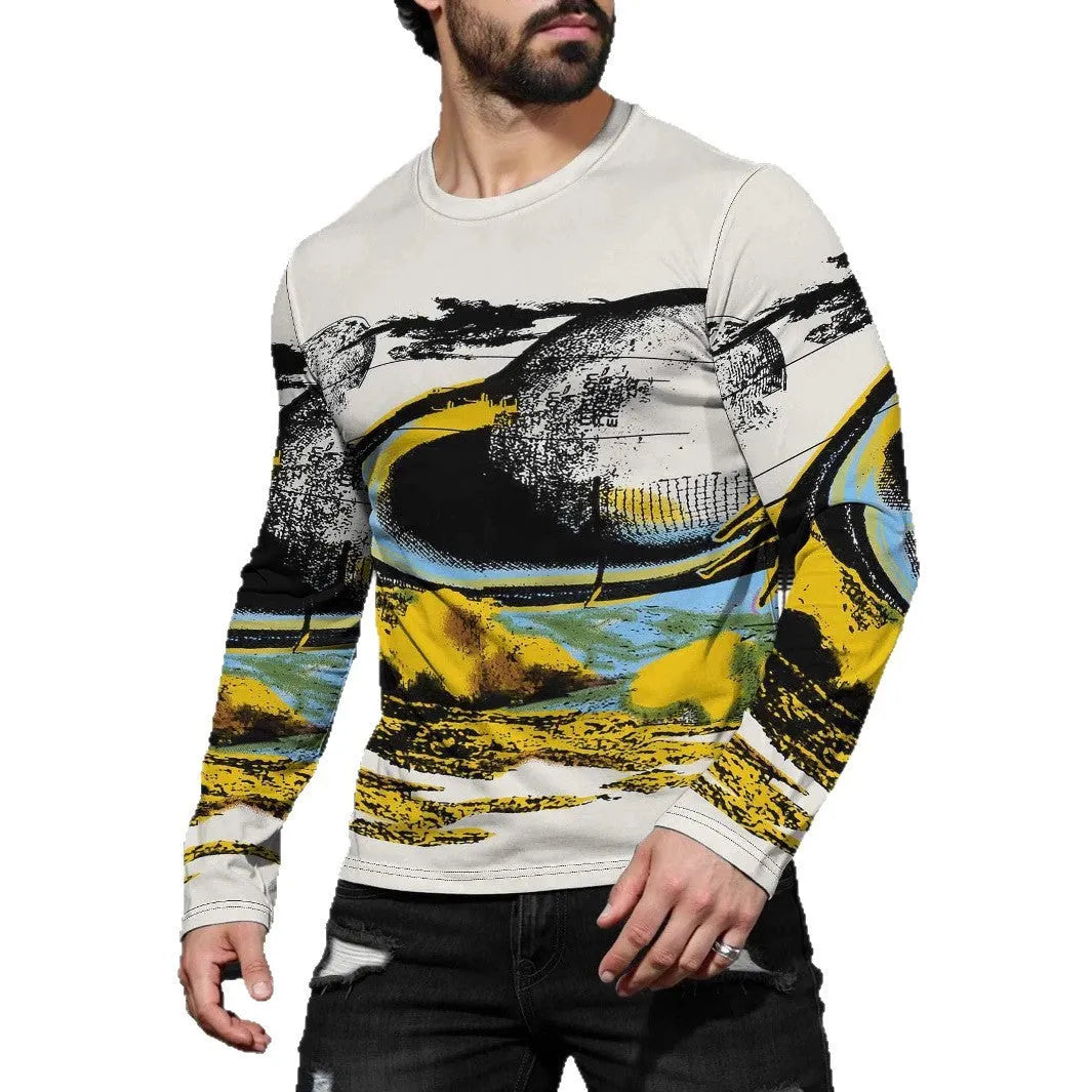 Men's long sleeve milk silk pullover top in round neck casual style showing colour options