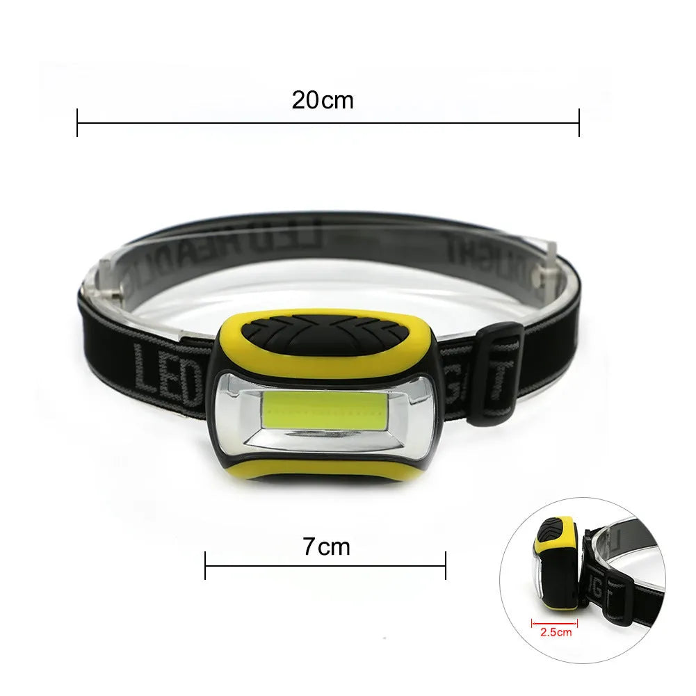 Yellow plastic COB LED headlamp with three-speed adjustment for outdoor use