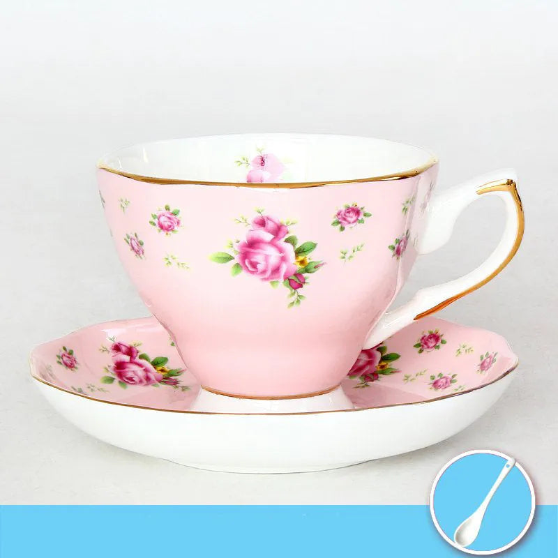 European porcelain coffee cup and saucer set with pastoral style pattern in assorted colours