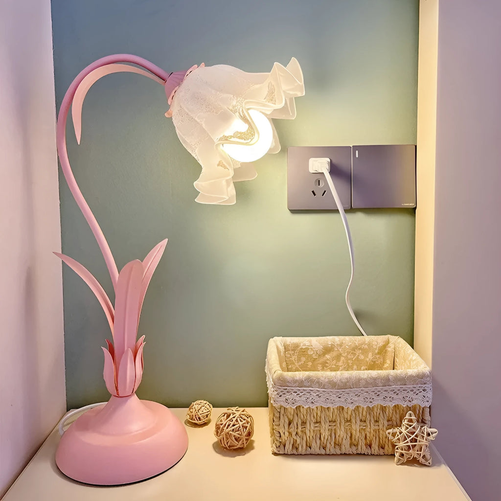 Lily of the valley desk lamp acrylic shade push-button switch bedside light green white pink 51x35x15cm