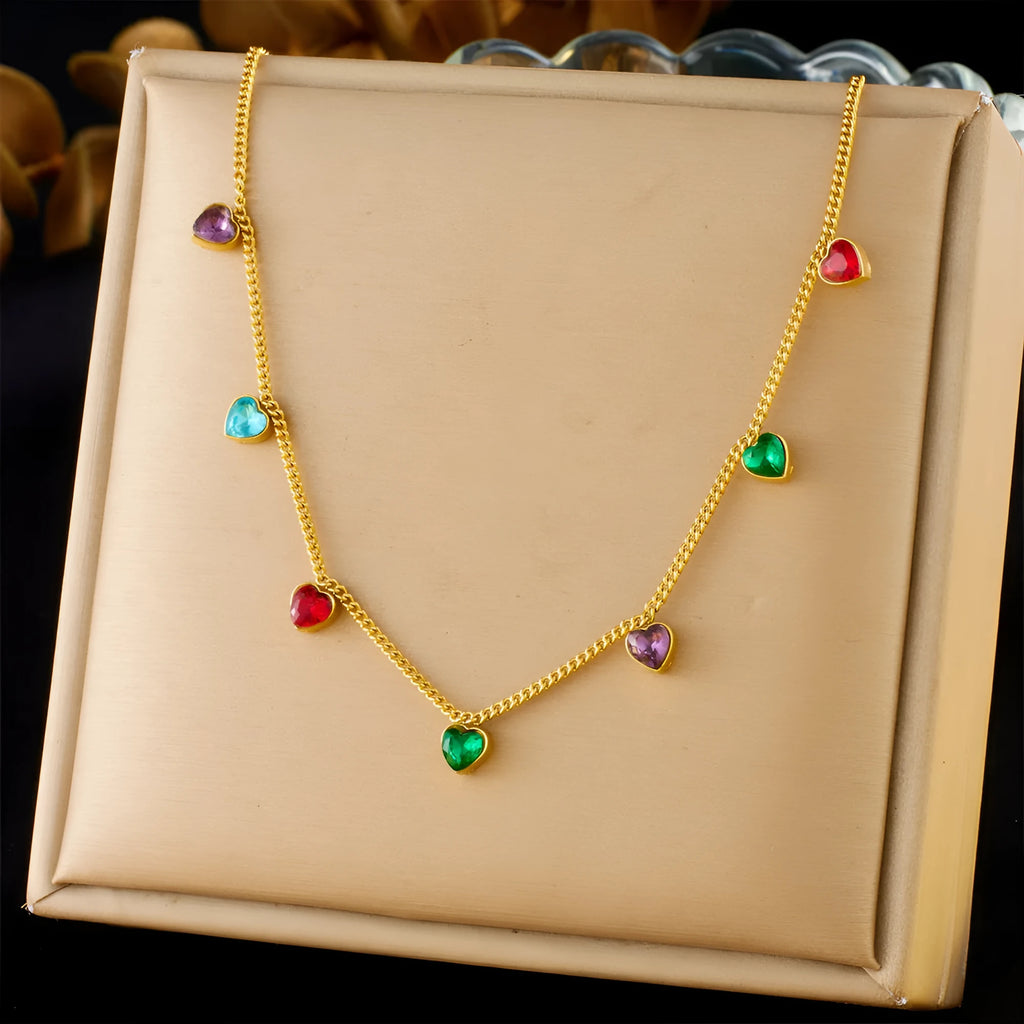 Women's gold-plated heart necklace with adjustable chain on stainless steel