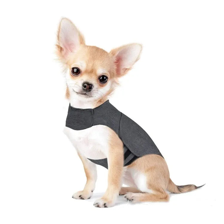 Heather Grey dog anxiety jacket or calming vest made from brocade cotton fabric.