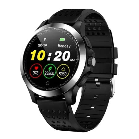 Stainless steel ECG smart bracelet with round colour screen and TPU strap