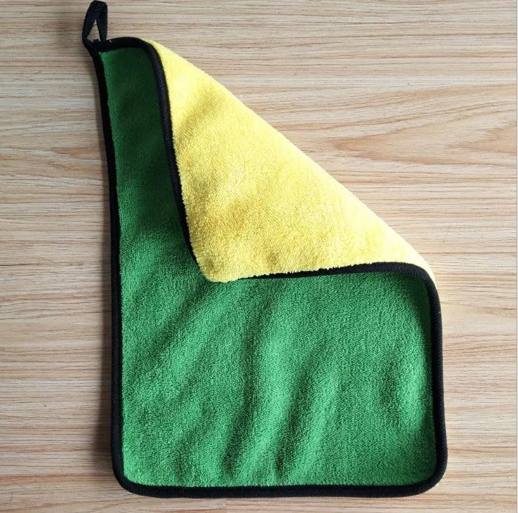 Two-colour double-sided microfibre car wash towel 30x30cm with silk banded edges