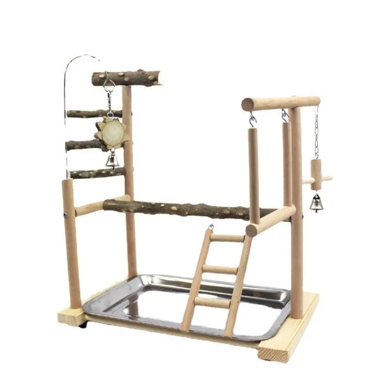 Pepper wood parrot toy stand with Xuanfeng Xiaotai design and tiger skin peony decoration