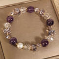 Women's electroplated artificial amethyst bracelet with four-leaf clover pendant and U-shaped bangle design