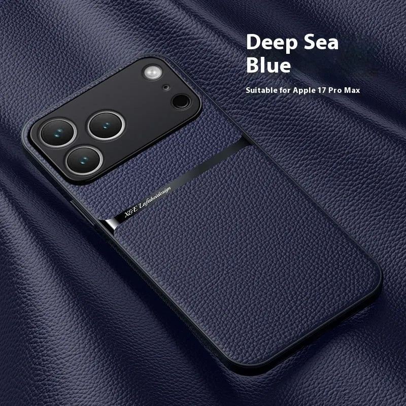 Creative magnetic litchi leather pattern phone case for Apple iPhone in Still Night Black
