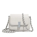 Women's soft PU chain shoulder bag in black, white, or green with internal phone pocket
