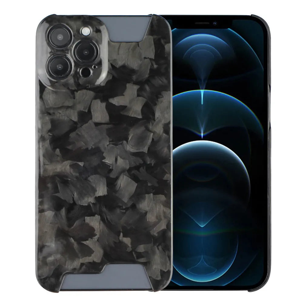 Black carbon fibre forged pattern phone shell for iPhone 12 Pro and 12 Pro Max, back cover type