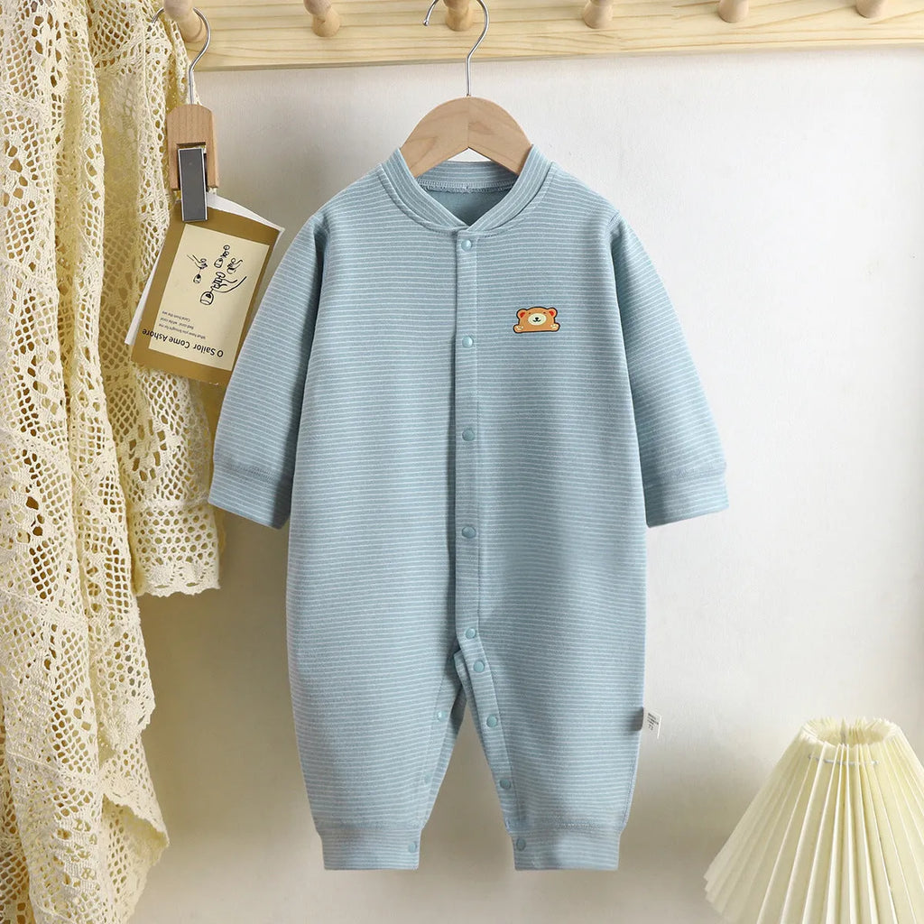Baby Dralon striped romper jumpsuit in thickened polyester fibre with hide hooks closure, suitable for 66-90cm height