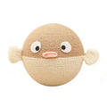 Puffer fish-shaped pet food feeder toy made from natural sisal hemp strips, 15cm cube design