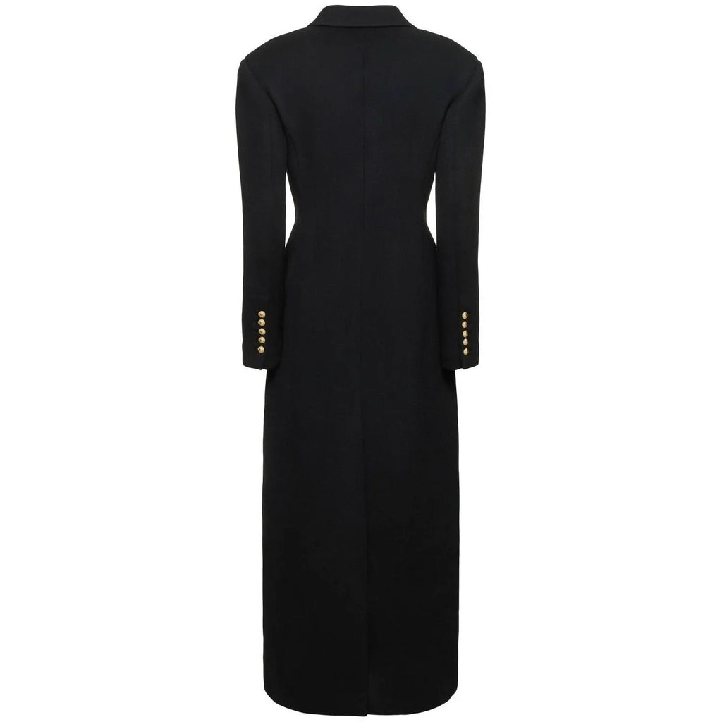 Women's slim-fit extended imitation cashmere coat black two-button front size S to XXL office outerwear