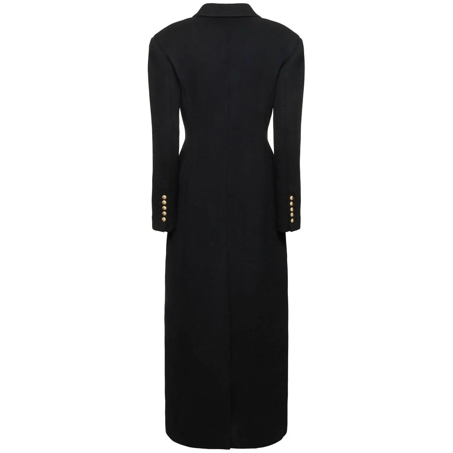 Women's slim-fit extended imitation cashmere coat black two-button front size S to XXL office outerwear