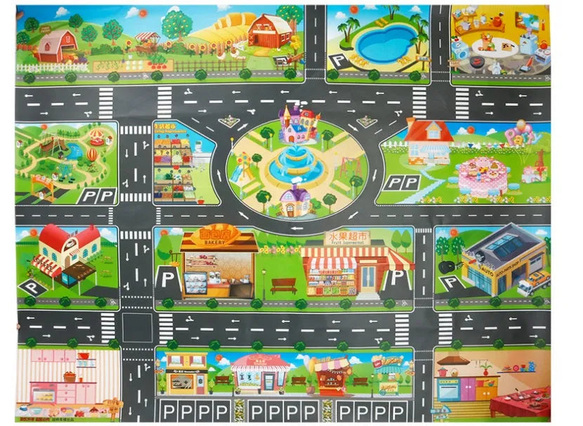 Children's cloth play mat with parking view map design for crawling and hand-eye coordination