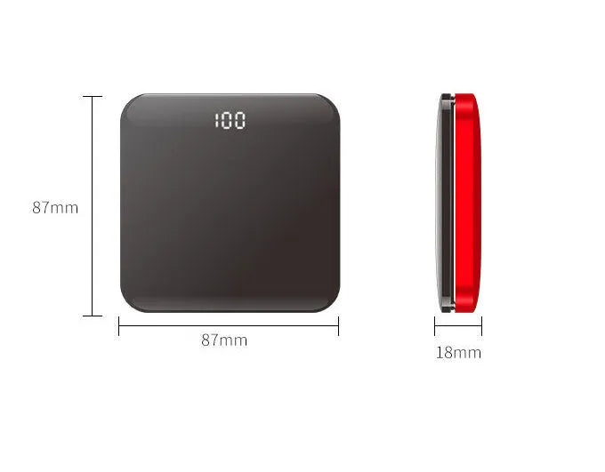 Ultra-thin mirror mini charging bank with LCD display and alloy shell in rose gold finish