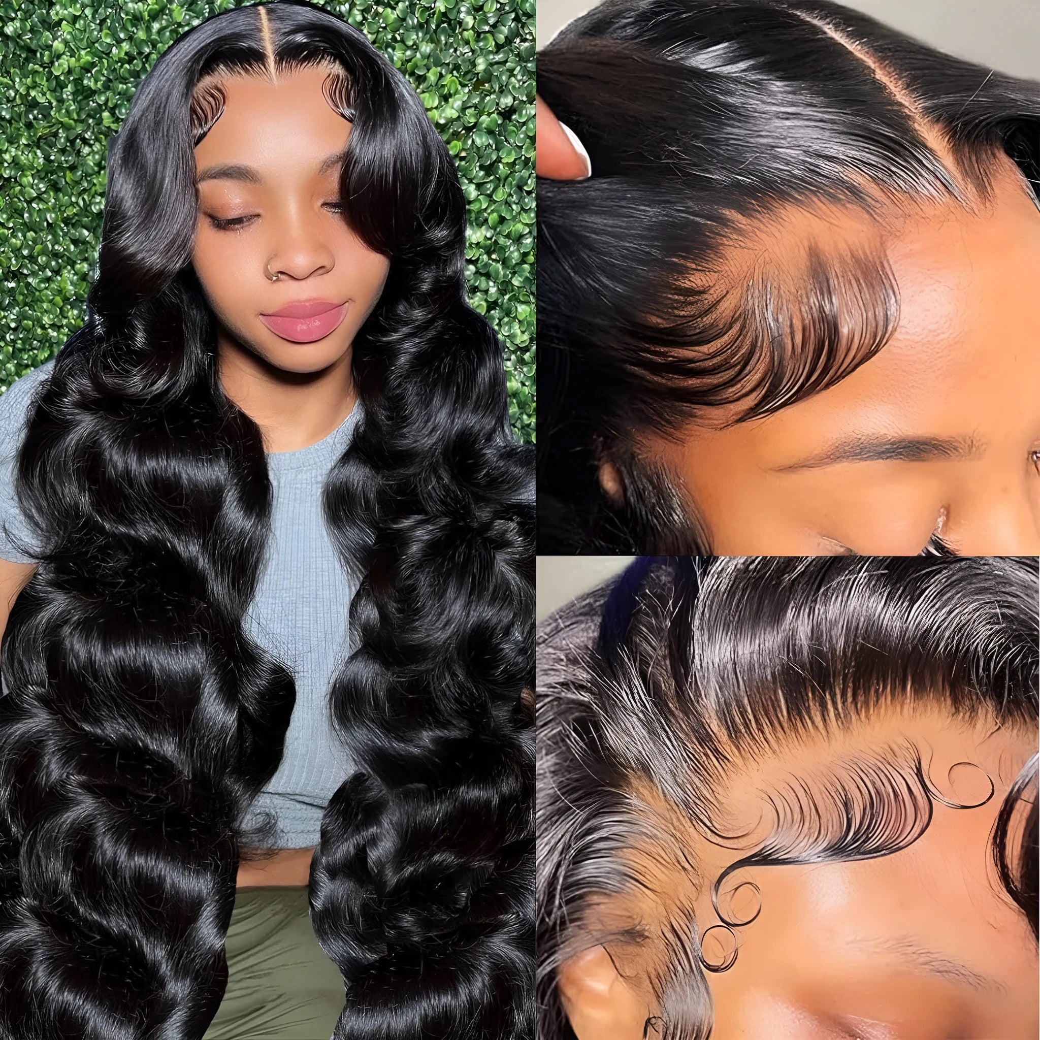 Black synthetic full-head wig with medium-large waves, shown at 22 inches length on a mannequin head.