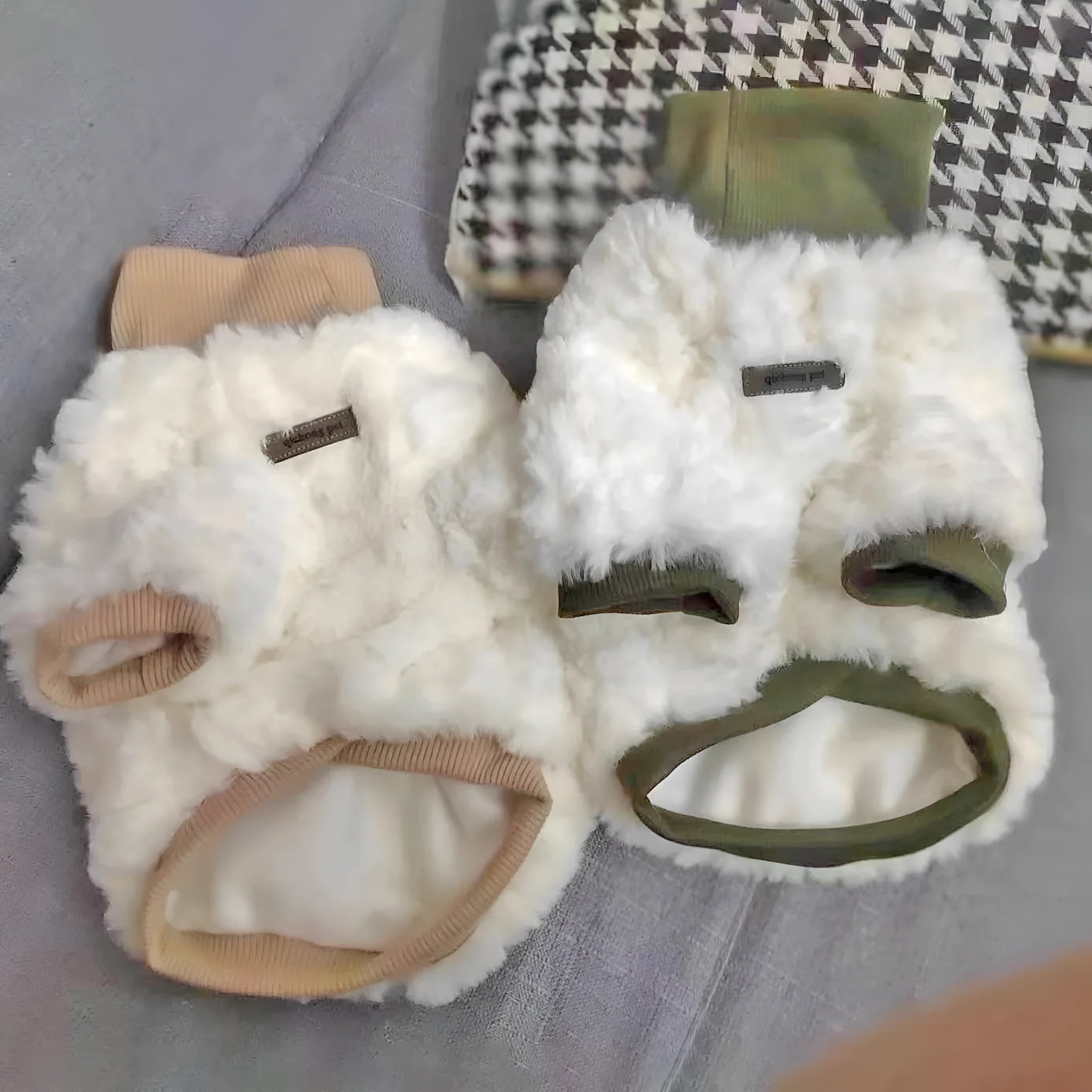 Turtleneck dog coat with plush cotton padding in creamy green colour for small medium dogs
