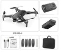 Orange GPS drone with 6K dual camera, brushless motor, foldable arms and remote control, shown with spare propellers