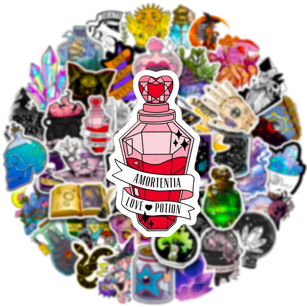 Set of 50 waterproof PVC graffiti stickers in various designs for luggage and smooth surfaces