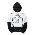 Men's graffiti oversize cotton hoodie with round neck and long sleeves, black or white, sizes M to XXL