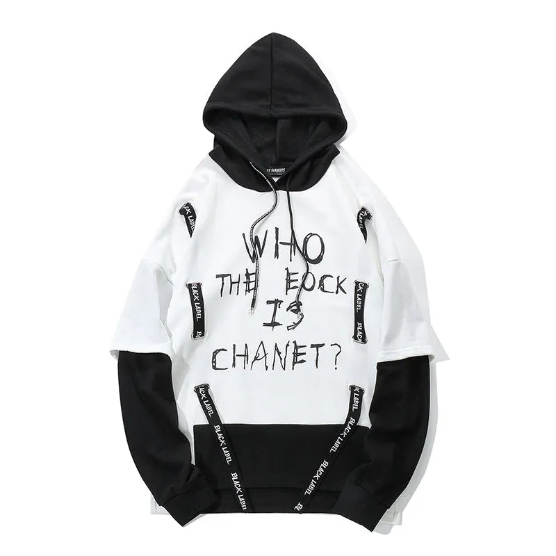 Men's graffiti oversize cotton hoodie with round neck and long sleeves, black or white, sizes M to XXL