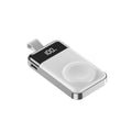 Mini portable magnetic wireless power bank with digital display, 2000mAh, 75 x 43 x 16mm plastic shell, Silver