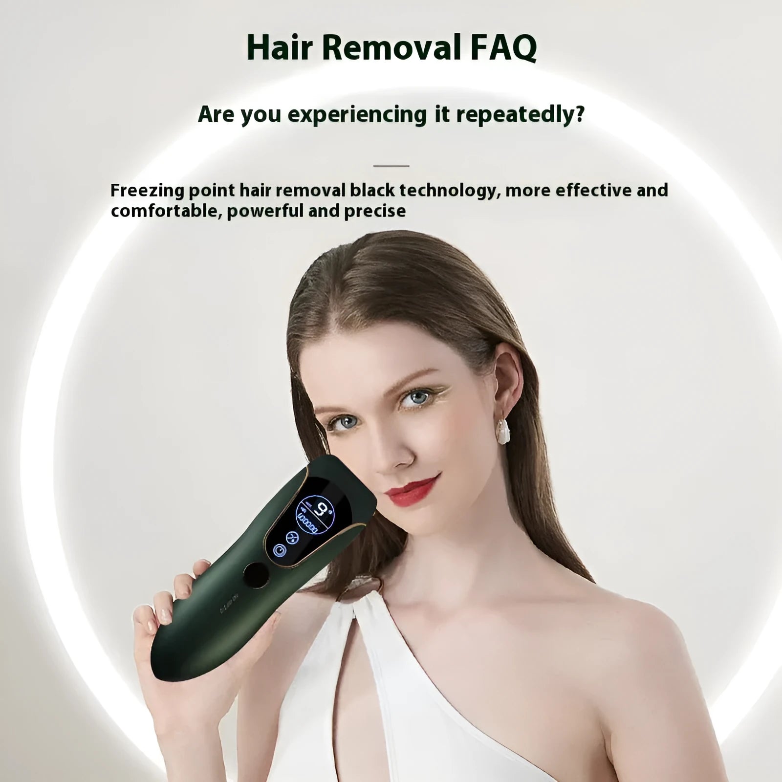 Freezing point hair removal device in sundial design available in green, pink and white colour options