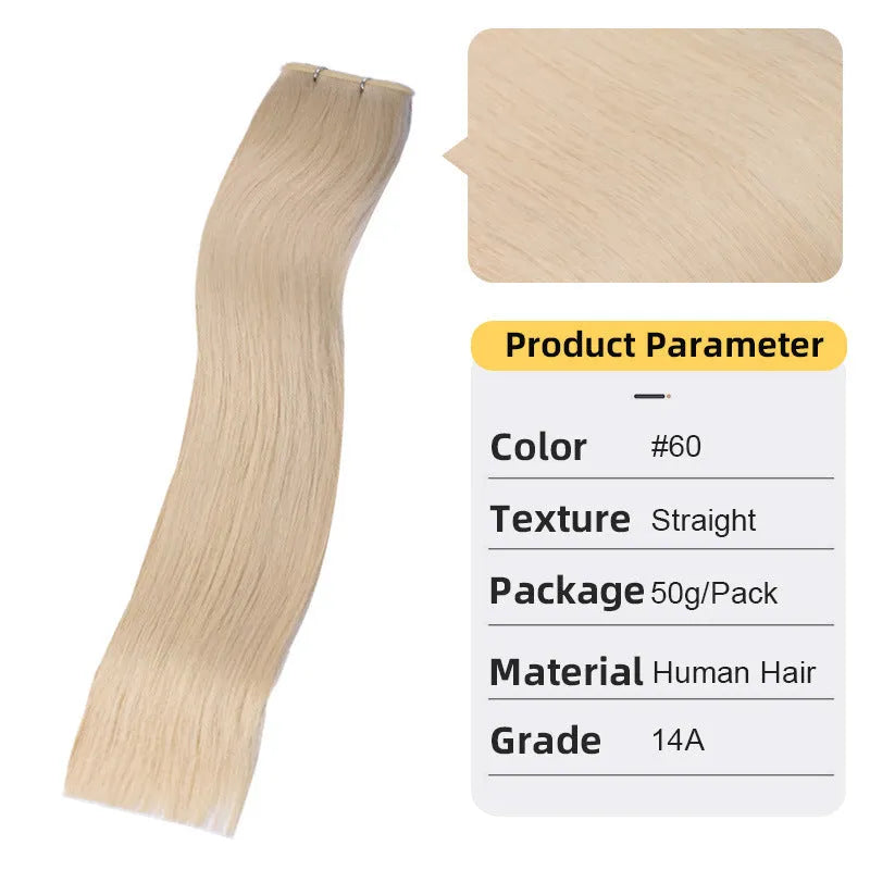 Hand-knitted real human hair weft extension in white braid style, 45-55cm lengths, 50g.