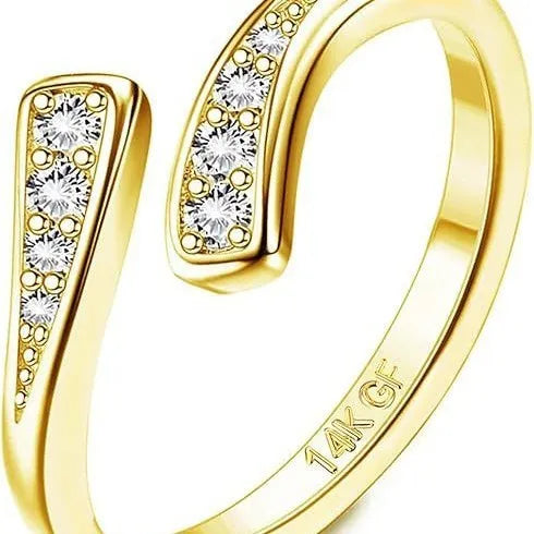 Geometric alloy toe ring with real gold plating in rhinestone or water drop finish
