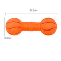 Brown and orange dumbbell-shaped PVC squeaky dog toy for small and medium pets.
