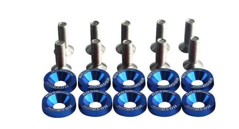 Car modification gasket screw and washer kit in eight colour options including black, red, blue, and gold yellow