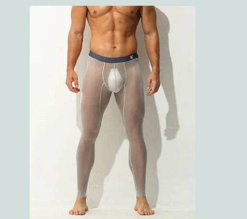 Men's ultra-thin ice silk leggings in solid colour, polyamide and spandex blend
