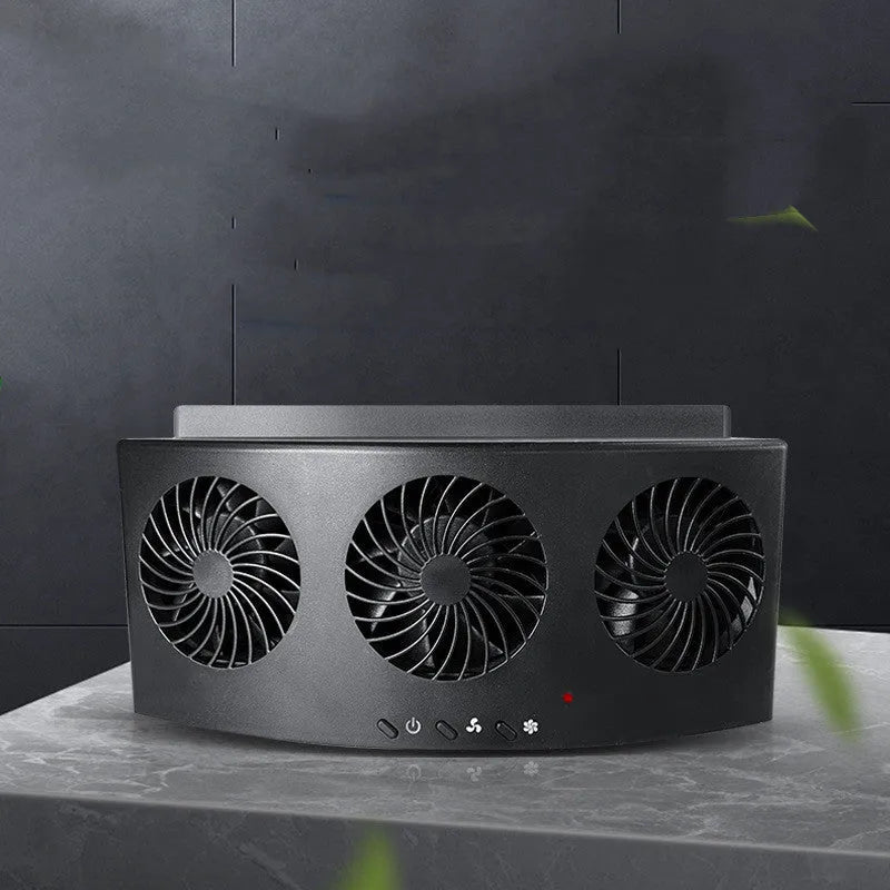 Black and white USB-powered car ventilation fan for vehicle interior air circulation