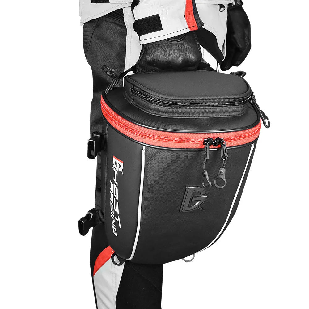 Knight PU leather motorcycle tail bag in black with quick release buckle and non-slip bottom