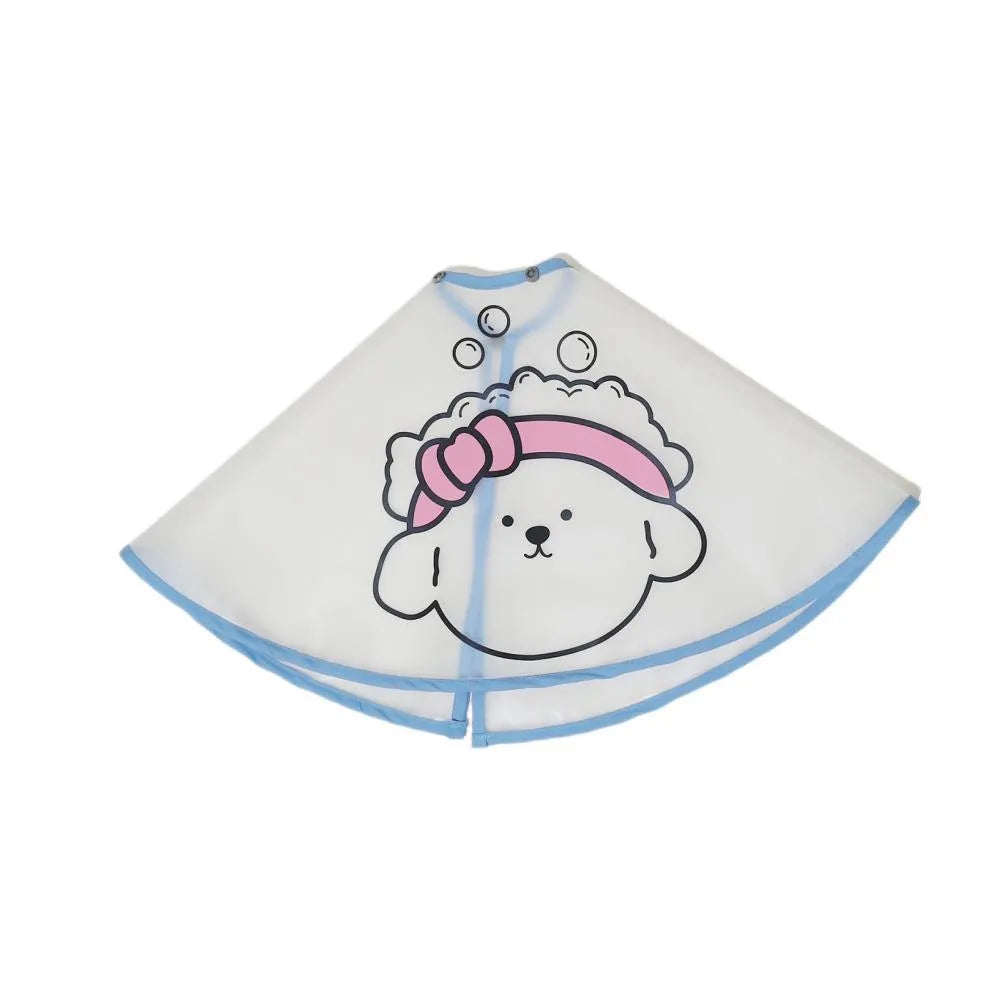 Adjustable pet grooming cape with cartoon print for dogs, polyester fabric, pink and yellow options