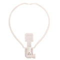 Black ABS plastic neck phone holder with adjustable mounting ring worn on a person.