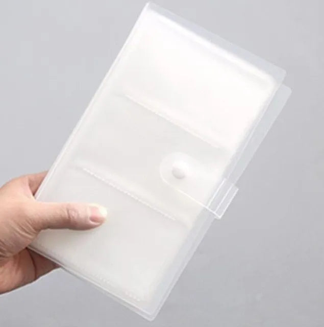 Blue PVC and PP business card holder book showing protective shell and insert pockets for cards.
