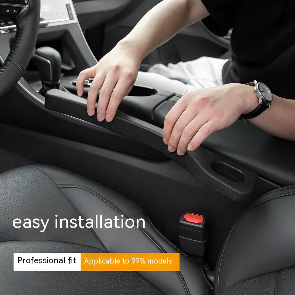 Car seat gap sealing strip in four colour options showing waterproof polyresin construction with carrying handle