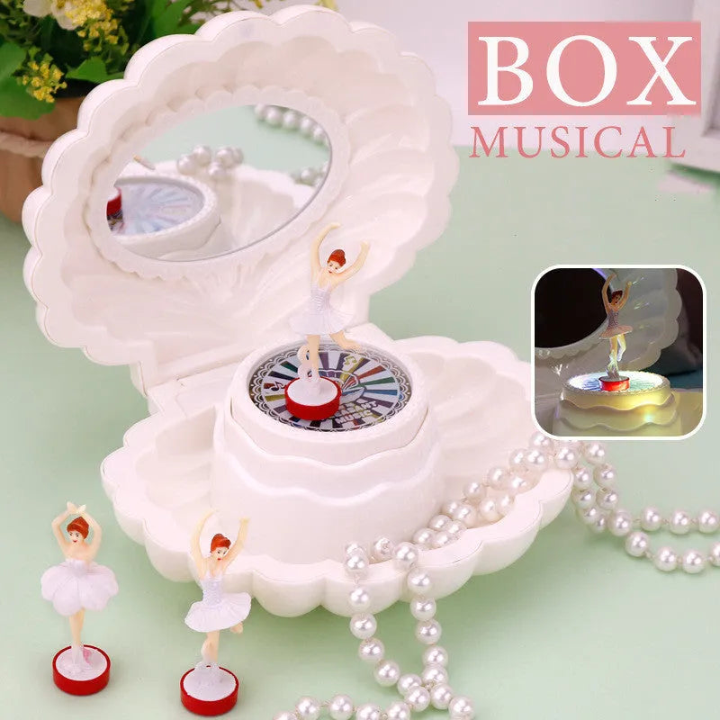 Plastic Shell Ballet Girl Music Box in random colour, size 160x130x155mm, decorative music box with rotating ballet figure
