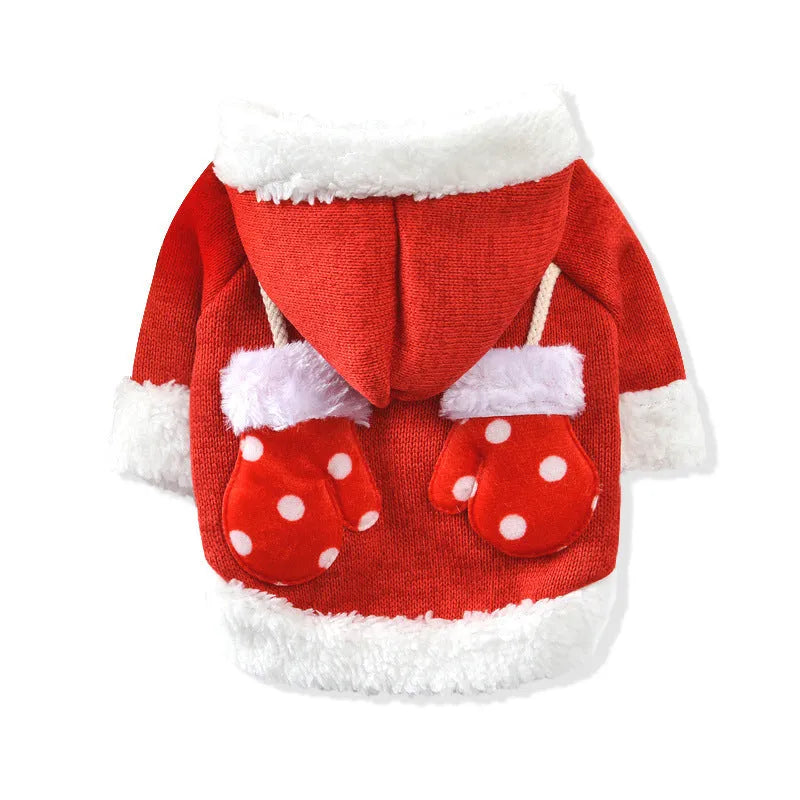 Dog Christmas sweater in pink knitted fabric, available in sizes XS to XL with size chart
