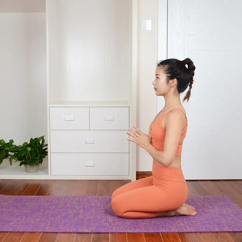 Anti-slip sports yoga mat in black, blue, purple, wine red or yellow, PVC and linen, 183 x 61 x 0.5 cm