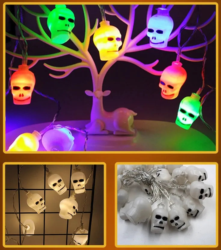Halloween pumpkin and ghost LED string lights with battery pack and multiple pendant designs