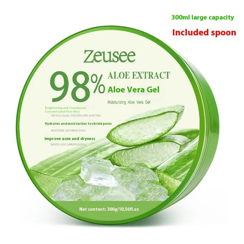 300g tub of aloe vera gel for facial skincare with a small application spoon.