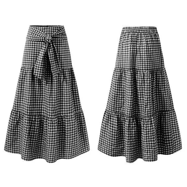 Ruffled hem strappy pleated loose skirt in polyester patchwork street hipster style Black